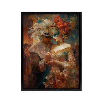 Artery8 Venetian Masked Ball Romantic Framed Canvas Wall Art Print | Size: W24 x H32
