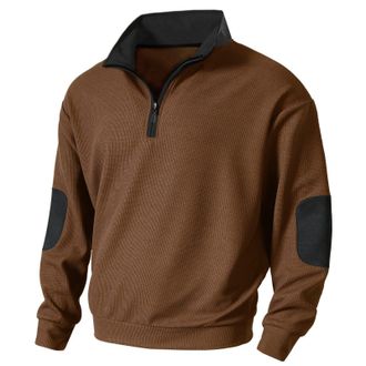 Generic Sweatshirt Mens Stand-Up Collar Plain Long Sleeve Shirt with Zip Checked Colour Block Sports Shirt Fitness Training Casual Tops Classic Basic Outdoor 