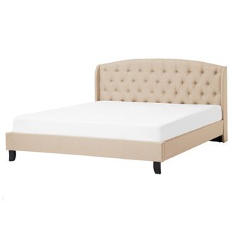 Beliani Cama Doble Tapizada Beige 160 X 200 Cm Con Somier Y Cabecero Acolchado Bordeaux