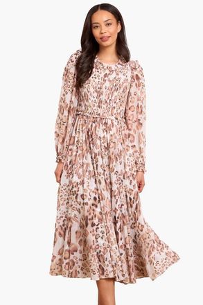 Needle & Thread Leopard Chiffon Smocked Ballerina Dress in Moonshine at Nordstrom, Size 2