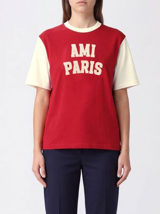 Ami T-shirt girocollo in cotone con logo a contrasto