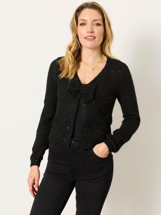 Fat Face FatFace Black Sparkle Bow Front Cardigan