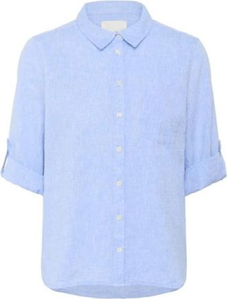 Part Two Blauw Linnen Katoen Relaxed Fit Shirt - Dames - Overhemden - Blauw - 2XS - Katoen - Overhemden