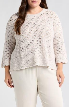 Eileen Fisher Open Stitch Organic Cotton Blend Sweater in Bone at Nordstrom Rack, Size 1X