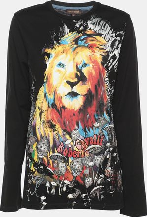 Roberto Cavalli Black Jersey Tiger Print Full Sleeve T-Shirt