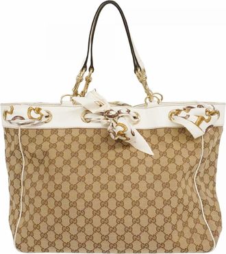 Gucci Beige White Canvas Tote Bag (Pre-Owned)