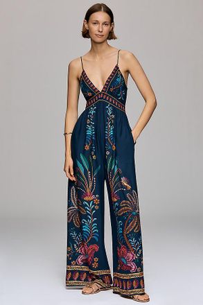 Farm Rio x Anthropologie V Neck Wide Leg Jumpsuit