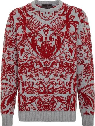 Philipp Plein Pullover Round Neck LS - Heren - Ronde hals truien - Veelkleurig - 4XL - Wol - Truien & Vesten