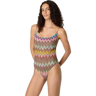 Missoni One-piece Swimsuit In Lam&eacute; Viscose With Macro Zigzag Pattern in Black & Multicoloured at Nordstrom, Size 46 It
