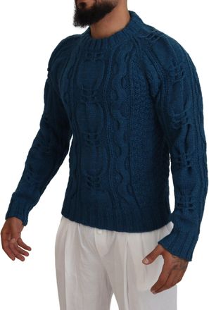 Dolce & Gabbana Blue Knitted Wool Alpaca Pullover Mens Sweater