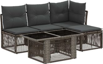 vidaXL Conjunto De Sof&aacute;s De Jard&iacute;n 5 Uds. Gris Rat&aacute;n Sint&eacute;tico Vidaxl
