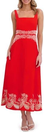 Ted Baker Embroidery Detail Square Neck Dress in Flame Scarlet at Nordstrom Rack, Size 12
