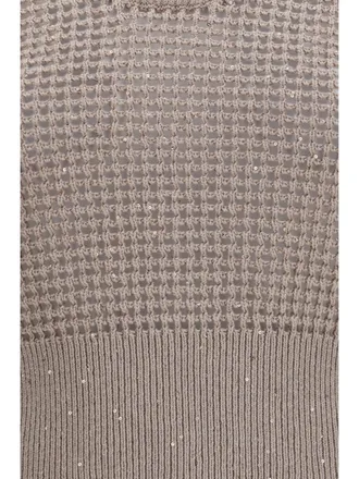 Brunello Cucinelli Womens Tank Top With Perforated Sequins Desert Cotton