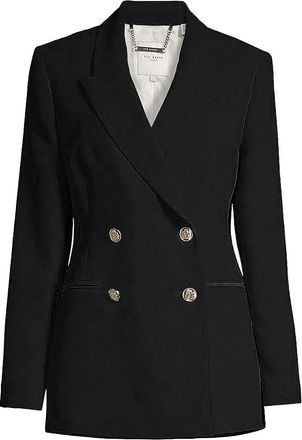 Ted Baker Women Solid Black Llayla Double Breasted Embossed Button Blazer Jacket