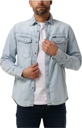 G-Star Overhemden, Heren, Blauw, XL, Denim, Slim Denim Overhemd voor Mannen