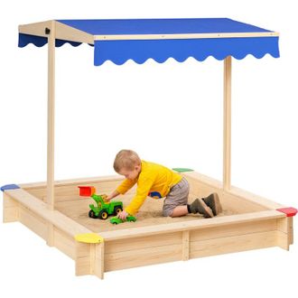 OUTSUNNY Arenero De Madera Para Ni&ntilde;os Con Techo Toldo Ajustable 120x120x120cm Para Jard&iacute;n