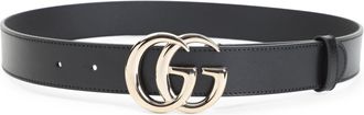 Gucci Black Calf Leather 3 Cm Gg Gold Belt-Donna