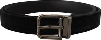 Dolce & Gabbana Velvet Zilverkleurige Logo Metalen Gesp Riem - Heren - Riemen - Zwart - ONE Size - Leer - Accessoires