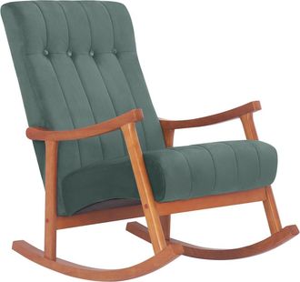 Clp Mecedora con base de madera y asiento en terciopelo nogal/verde