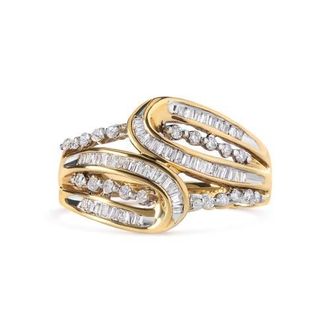 House of Brilliance 10K Yellow Gold 1/2 Cttw Diamond Open Space Bypass Ring at Nordstrom, Size 7