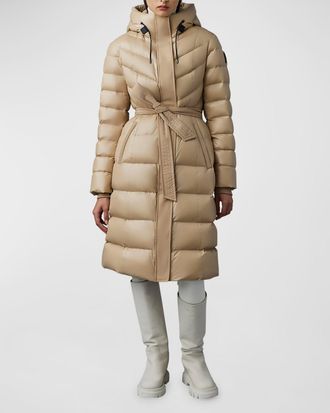 Mackage Coralia Lustrous Light Down Coat with Sash Belt