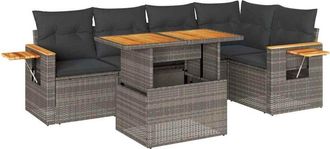 vidaXL Set Sof&aacute;s Jard&iacute;n Y Cojines 6 Pzas Rat&aacute;n Sint&eacute;tico Acacia Gris Vidaxl