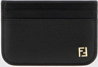 Fendi Portacarte in pelle di vitello con logo FF in metallo dorato