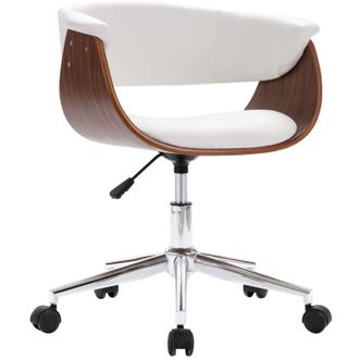 vidaXL Silla Oficina Giratoria Madera Curvada Cuero Sint&eacute;tico Blanco Vidaxl