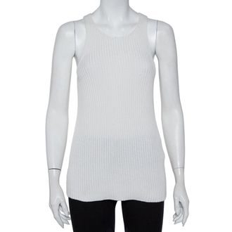 Joseph White Cable Knit Cotton Racer Back Detail Tank Top