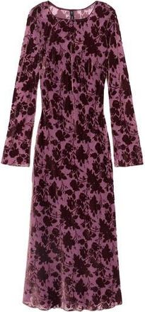 Mango Floral Burnout Velvet Long Sleeve Maxi Dress in Burgundy at Nordstrom Rack, Size 8
