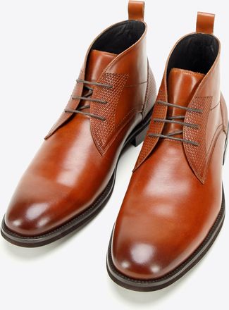 Wittchen Heren Leren Enkellaarsjes met Inzetstukken, Bruin, Natuurlijk Leer