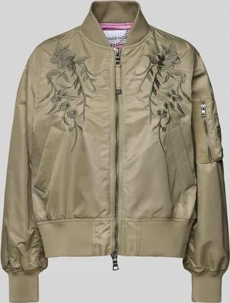 BLONDE No.8 Bomberjacke mit Motiv-Stitching in Khaki, Gr&ouml;&szlig;e 44
