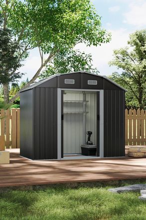 Living and Home Large Outdoor Galvanized Steel Acrylic Storage Shed in Charcoal