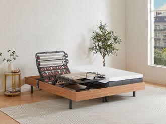 Vente-Unique Set da relax doghe e sospensioni memory foam DIONYSOS di YSM&Eacute;E - motori OKIN - quercia naturale - 2 x 80 x 200 cm