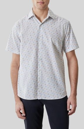 Robert Barakett Turcot Floral Short Sleeve Button-Up Shirt in Fresh Blue at Nordstrom, Size Xx-Large