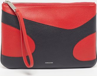 Ferragamo Red/black Leather Wristlet Clutch