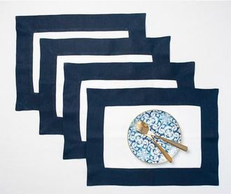 Solino Home Linen Placemats Set of 4, 14 x 19 Inch for Dining Table, Holiday and Everyday Table Decor - Contempo in Navy And White at Nordstrom, Size