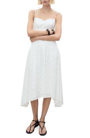 Mango Cotton Eyelet Midi Dress in White at Nordstrom Rack, Size 6