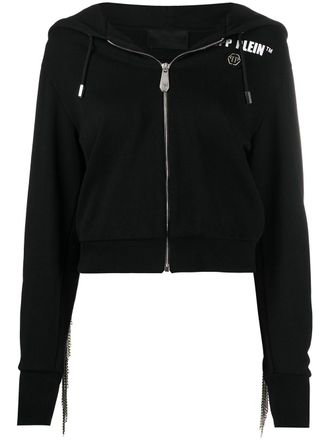 Philipp Plein fringe detail hoodie - women - Polyamide/Polyester/Spandex/Elastane/Viscose - S - Black