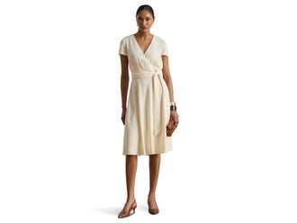 Lauren Ralph Lauren Belted Georgette Surplice Dress Womens Dress Mascarpone Cream : 16, Polyester