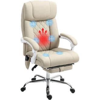 HOMCOM Homcom - Silla De Oficina Con Masaje Reclinable Con Altura Ajustable Funci&oacute;n De Calefacci&oacute;n Reposapi&eacute;s Respaldo Alto Y Mando A Distancia Beige