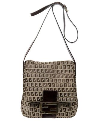 Fendi Beige & Brown Zucchino Canvas Flap Crossbody (Authentic Pre-Loved)
