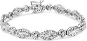 House of Brilliance Silver 1 cttw Diamond Double Leaf and Bezel Link Bracelet in White at Nordstrom