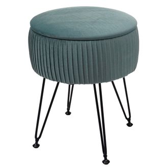 Hhg Hhg - Nunca Usado] Taburete 405, Taburete Con Compartimento, &Oslash; 33cm, Aspecto Aterciopelado, Verde, Marco Negro