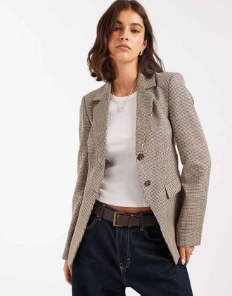 Miss Selfridge Blazer neutro a quadri avvitato-Multicolore