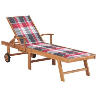 vidaXL Vidaxl - Tumbona Con Coj&iacute;n Acuadros Rojo Madera Maciza De Teca