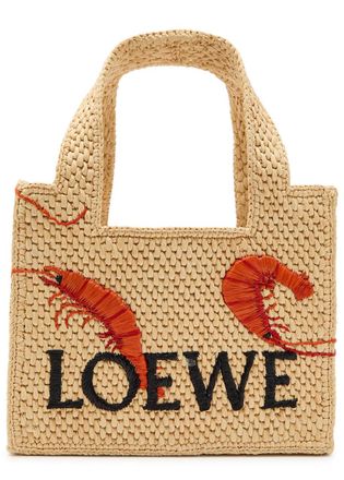 Loewe Font Mini Shrimp Raffia top Handle bag - Natural - One Size