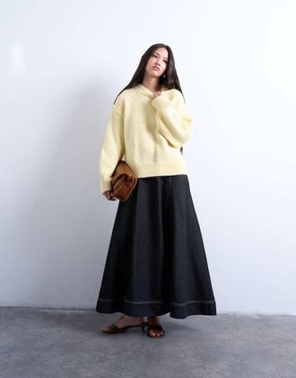 Topshop Easy - Maglione soffice lavorato in misto lana con cuciture a vista color latticello-Giallo