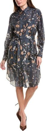 Brunello Cucinelli Blue Patterned Shirt Dress With Belt, Size X-Large