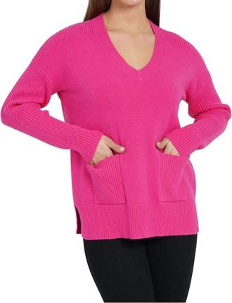 Love Token Patch Pocket Tunic Sweater In Hot Pink